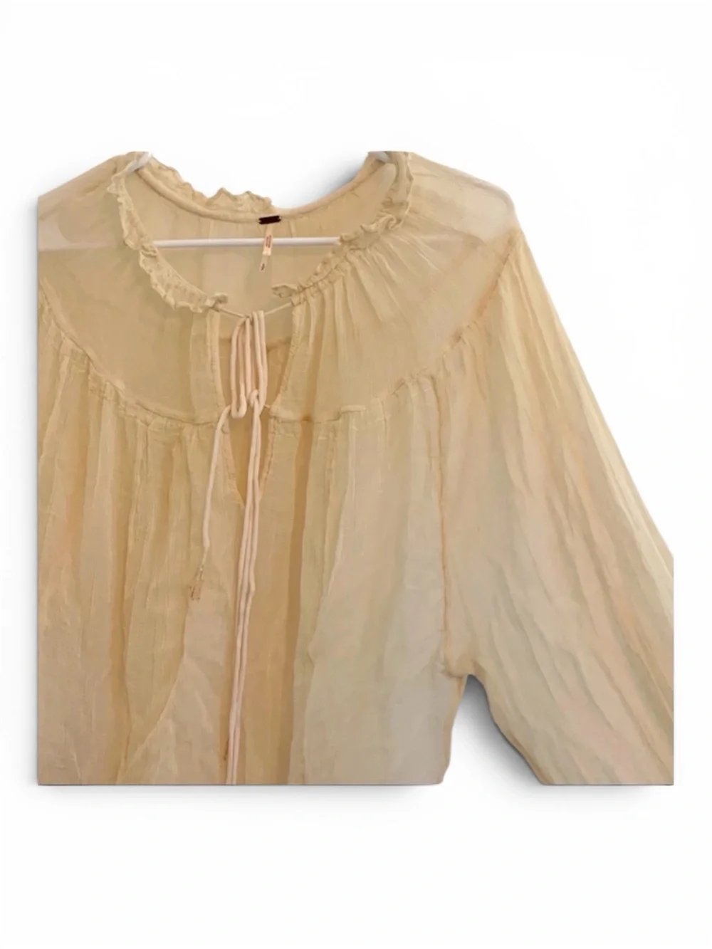 FREE PEOPLE SHIRT BLOUSE SEQUIN CUFF CREAM LONG SLEEVE WHIMSICAL FAIRY FLUTTER